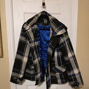 Vintage Blue, Black and White Plaid Jacket - Women's XL